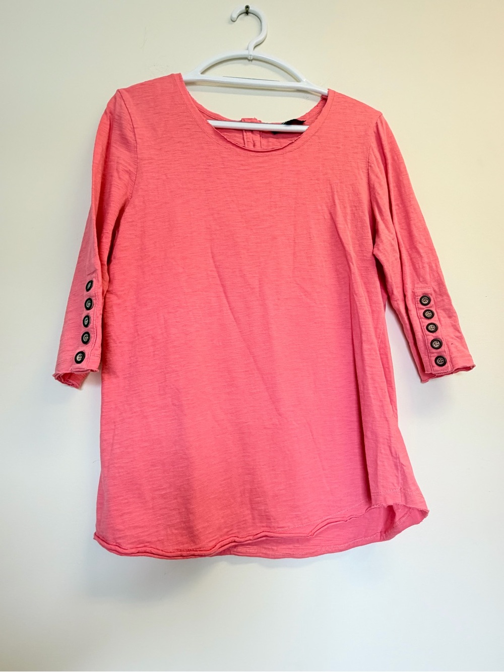 Women's Coral Pink Button-Cuff 3/4 Sleeve Tunic